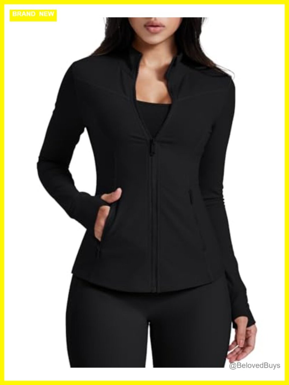 Women's Slim Fit Running Jacket with Pockets Thumb Holes Zip Up Track Top